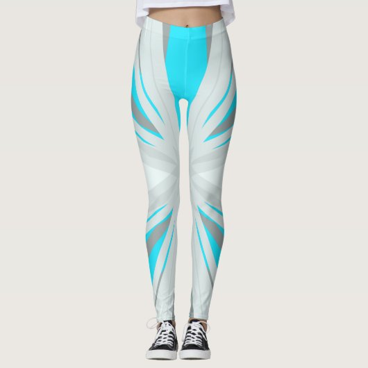 Grijs Blauw Wit Winter Kerstmis Ster Gym Yoga Leggings (Voorkant)