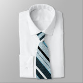 Grijs, blauw, witte strepen. stropdas (Gebonden)