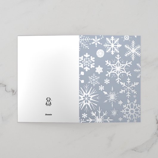 Grijs & Blauw Zilver Sneeuwvlok Kerstmis Folie Wenskaart (Buiten Laag)