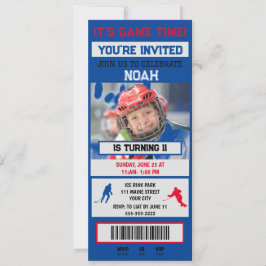 Grijs & blauwe Hockey Ticket Verjaardagsfeest Uitn Kaart