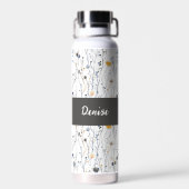 Grijs Blauwe Wilde Bloem Waterverf Monogram Naam Waterfles (Achterkant)