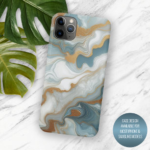 Grijs Blauwgroen Blauw Goud Wit Marmeren Kunstpatr iPhone 15 Pro Max Hoesje