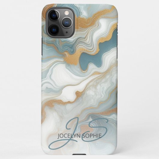 Grijs Blauwgroen Blauw Goud Wit Marmeren Kunstpatr iPhone Hoesje (Achterkant)