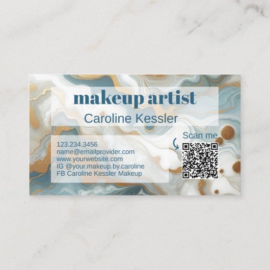 Grijs Blauwgroen Blauw Goud Wit Marmeren Kunstpatr Visitekaartje (Achterkant)