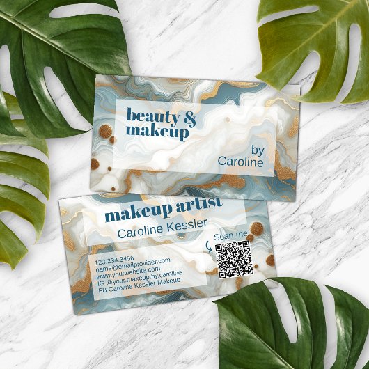 Grijs Blauwgroen Blauw Goud Wit Marmeren Kunstpatr Visitekaartje