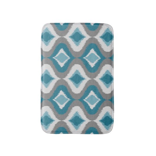 Grijs Blauwgroen Blauw Groen Retro Ikat druppelt P Badmat (Voorkant Verticaal)