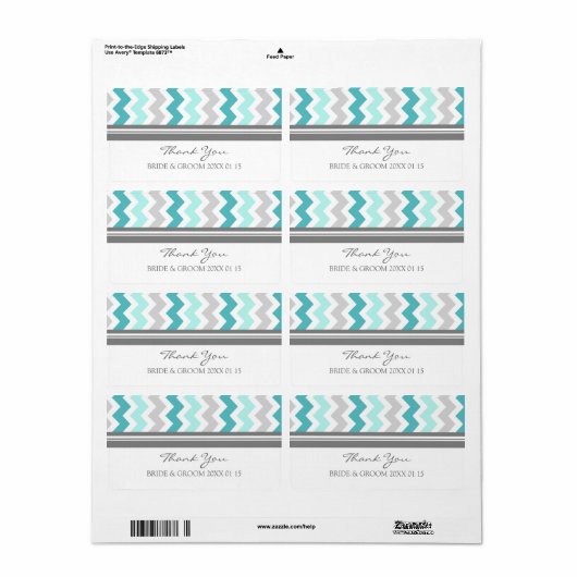 Grijs Blauwgroen Chevron trouwlabels Etiket (Full Sheet)