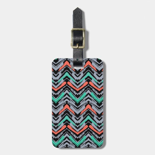 Grijs, Blauwgroen en koraal met Chevron Pattern Bagagelabel (Voorkant verticaal)
