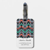 Grijs, Blauwgroen en koraal met Chevron Pattern Bagagelabel (Achterkant verticaal)