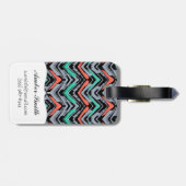 Grijs, Blauwgroen en koraal met Chevron Pattern Bagagelabel (Achterkant horizontaal)