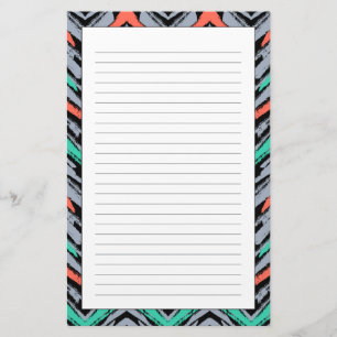 Grijs, Blauwgroen en koraal met Chevron Pattern Briefpapier