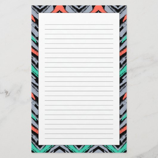 Grijs, Blauwgroen en koraal met Chevron Pattern Briefpapier (Voorkant)