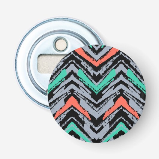 Grijs, Blauwgroen en koraal met Chevron Pattern Button Flesopener (Voorkant)