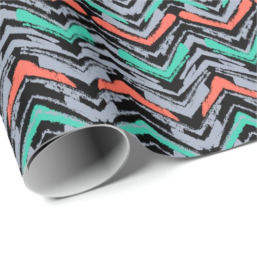 Grijs, Blauwgroen en koraal met Chevron Pattern Cadeaupapier (Rol Hoek)