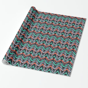 Grijs, Blauwgroen en koraal met Chevron Pattern Cadeaupapier