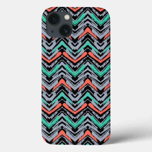 Grijs, Blauwgroen en koraal met Chevron Pattern Case-Mate iPhone Case (Achterkant)