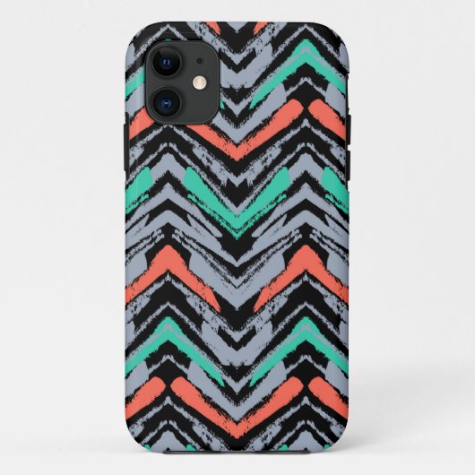 Grijs, Blauwgroen en koraal met Chevron Pattern Case-Mate iPhone Case (Achterkant)