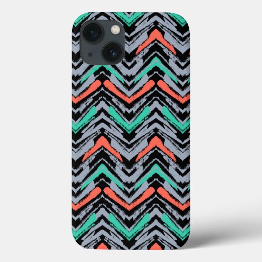 Grijs, Blauwgroen en koraal met Chevron Pattern Case-Mate iPhone Case (Achterkant)
