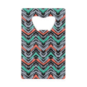 Grijs, Blauwgroen en koraal met Chevron Pattern Creditkaart Flessenopener (Voorkant)