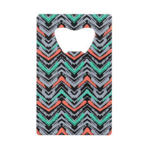 Grijs, Blauwgroen en koraal met Chevron Pattern Creditkaart Flessenopener