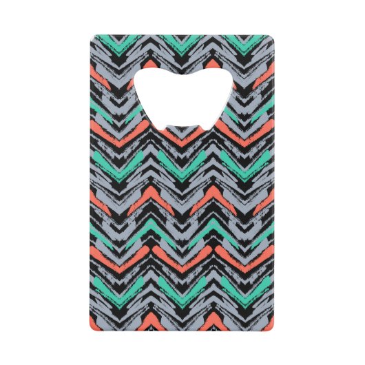 Grijs, Blauwgroen en koraal met Chevron Pattern Creditkaart Flessenopener (Voorkant)
