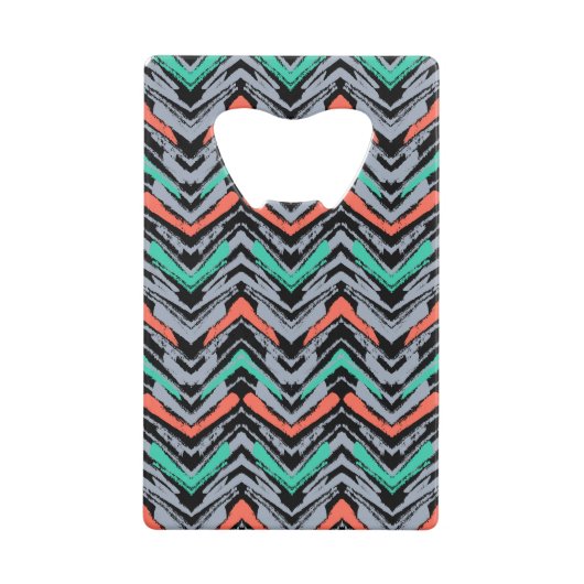 Grijs, Blauwgroen en koraal met Chevron Pattern Creditkaart Flessenopener (Achterkant)