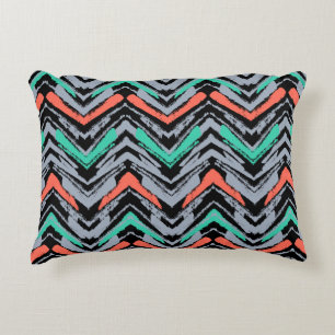 Grijs, Blauwgroen en koraal met Chevron Pattern Decoratief Kussen
