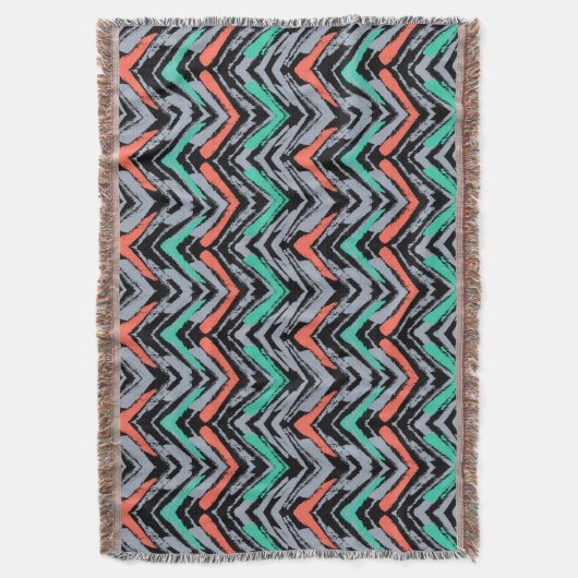Grijs, Blauwgroen en koraal met Chevron Pattern Deken (Voorkant Verticaal)