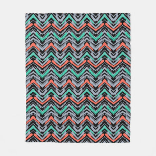 Grijs, Blauwgroen en koraal met Chevron Pattern Fleece Deken