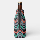 Grijs, Blauwgroen en koraal met Chevron Pattern Flesjeskoeler (Fles Achterkant)