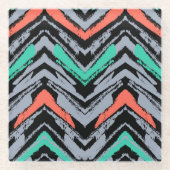 Grijs, Blauwgroen en koraal met Chevron Pattern Glazen Onderzetter (Voorkant)