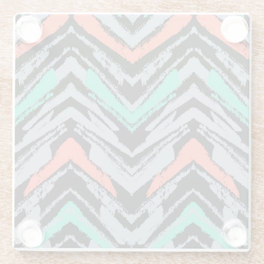 Grijs, Blauwgroen en koraal met Chevron Pattern Glazen Onderzetter (Achterkant)