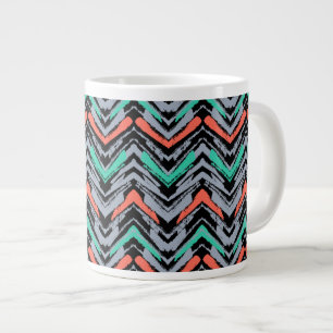 Grijs, Blauwgroen en koraal met Chevron Pattern Grote Koffiekop