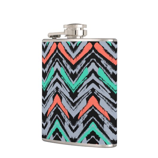 Grijs, Blauwgroen en koraal met Chevron Pattern Heupfles (Links)