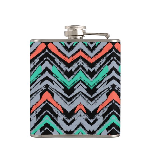 Grijs, Blauwgroen en koraal met Chevron Pattern Heupfles (Achterkant)