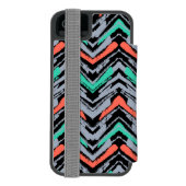 Grijs, Blauwgroen en koraal met Chevron Pattern Incipio iPhone Portemonnee Hoesje (Agenda Achterkant)