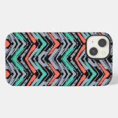 Grijs, Blauwgroen en koraal met Chevron Pattern iPhone Hoesje (Achterkant horizontaal)