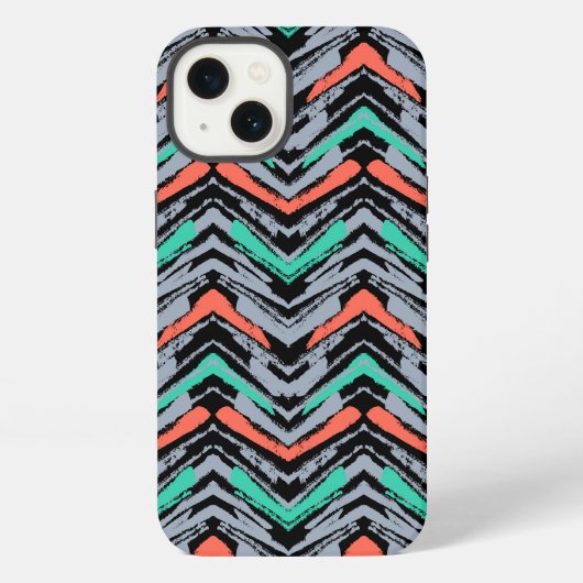 Grijs, Blauwgroen en koraal met Chevron Pattern iPhone Hoesje (Achterkant)