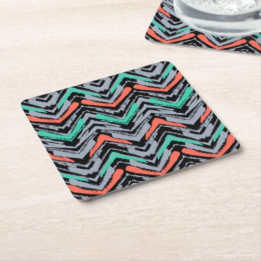 Grijs, Blauwgroen en koraal met Chevron Pattern Kartonnen Onderzetters (Schuin)