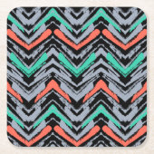 Grijs, Blauwgroen en koraal met Chevron Pattern Kartonnen Onderzetters (Voorkant)