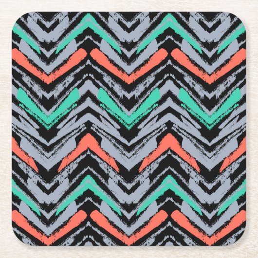 Grijs, Blauwgroen en koraal met Chevron Pattern Kartonnen Onderzetters (Voorkant)