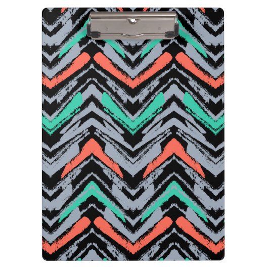 Grijs, Blauwgroen en koraal met Chevron Pattern Klembord (Voorkant)