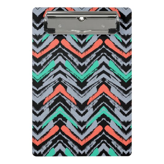 Grijs, Blauwgroen en koraal met Chevron Pattern Mini Klembord (Voorkant)