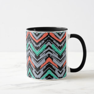 Grijs, Blauwgroen en koraal met Chevron Pattern Mok