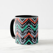 Grijs, Blauwgroen en koraal met Chevron Pattern Mok (Voorkant links)
