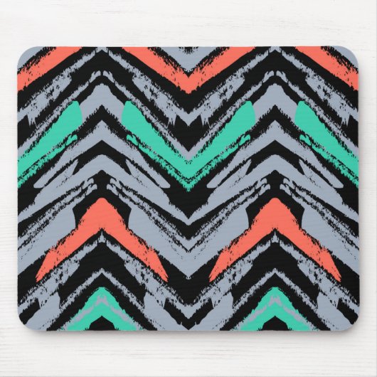 Grijs, Blauwgroen en koraal met Chevron Pattern Muismat (Voorkant)