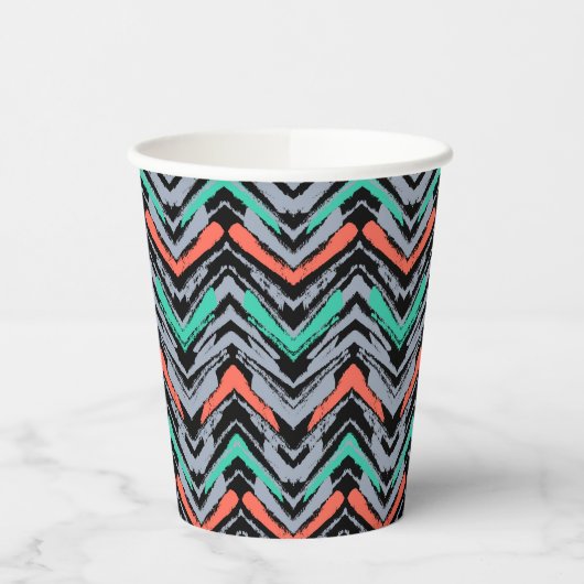 Grijs, Blauwgroen en koraal met Chevron Pattern Papieren Bekers (Links)