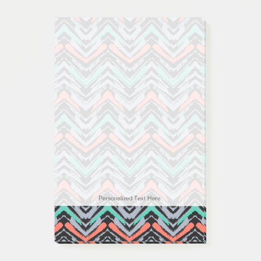 Grijs, Blauwgroen en koraal met Chevron Pattern Post-it® Notes (Voorkant)