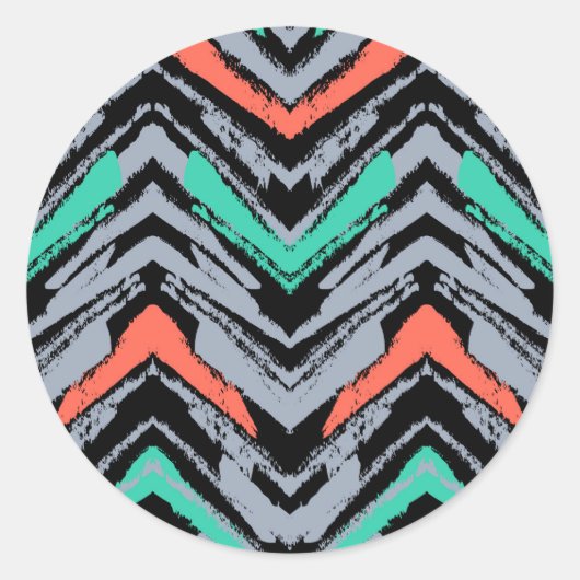 Grijs, Blauwgroen en koraal met Chevron Pattern Ronde Sticker (Voorkant)
