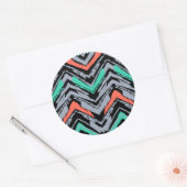 Grijs, Blauwgroen en koraal met Chevron Pattern Ronde Sticker (Envelop)